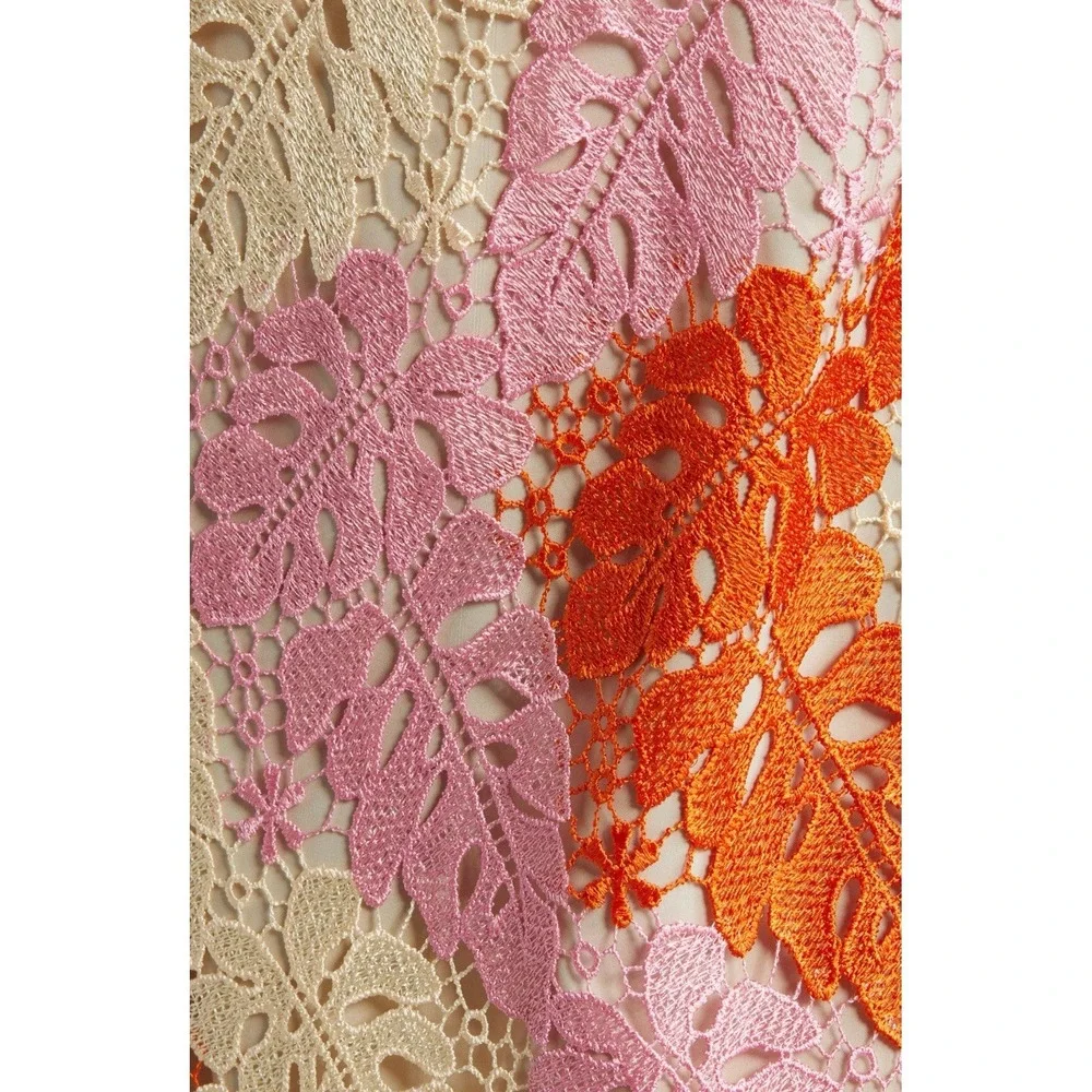 Adelyn Rae Crochet Lace Midi Dress XS Floral Orange Pink Boho‎ V-Neck